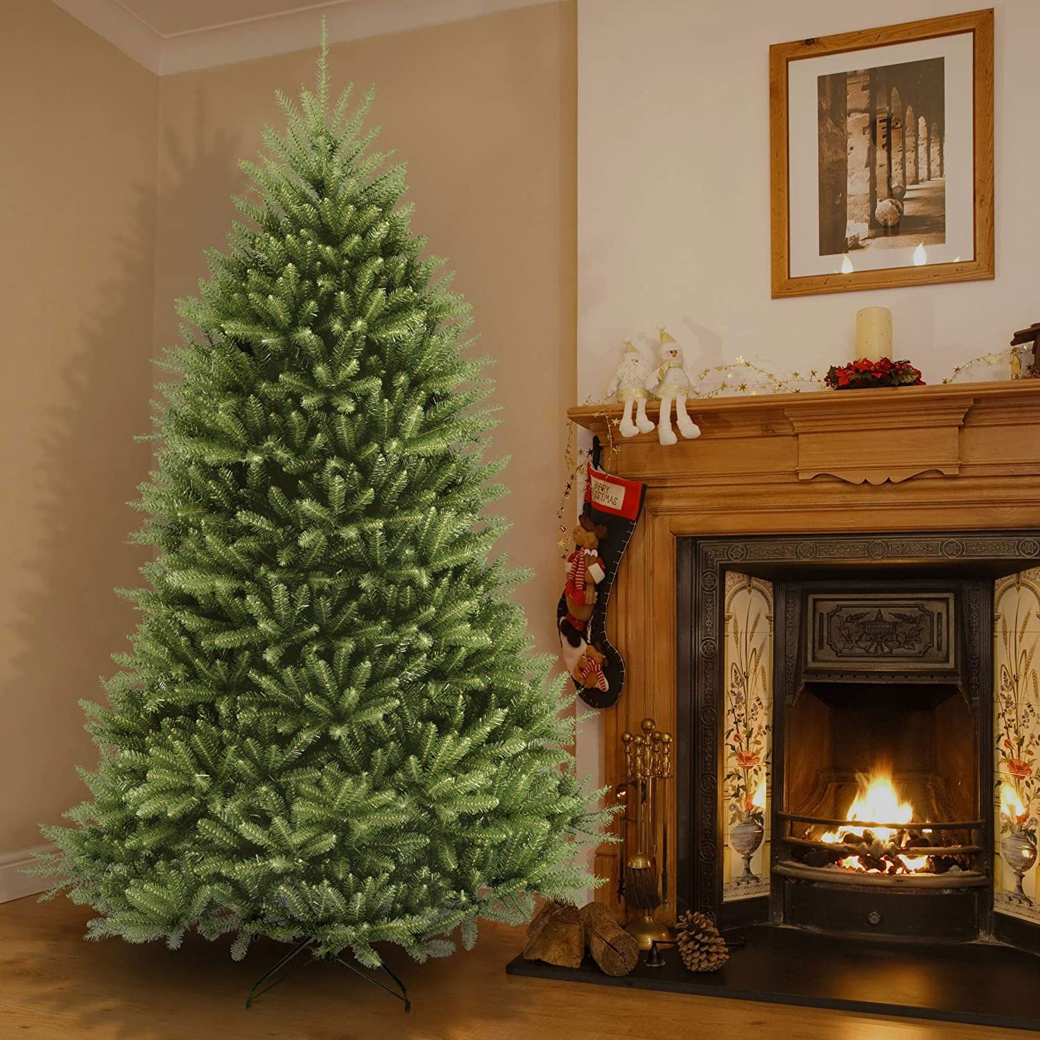 National Tree Company Dunhill Fir 7 Foot Christmas Tree & Color String Lights