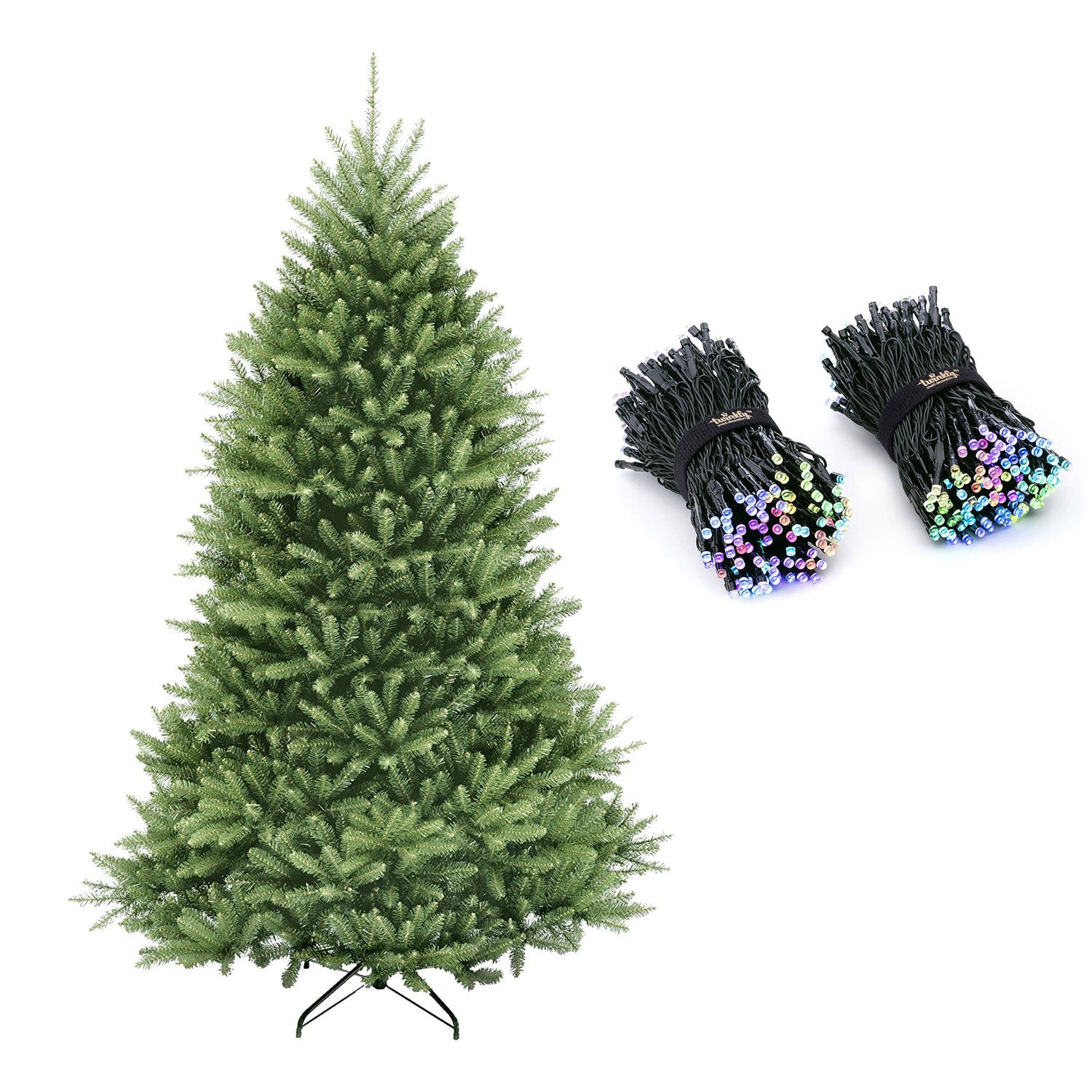 National Tree Company Dunhill Fir 7 Foot Christmas Tree & Color String Lights