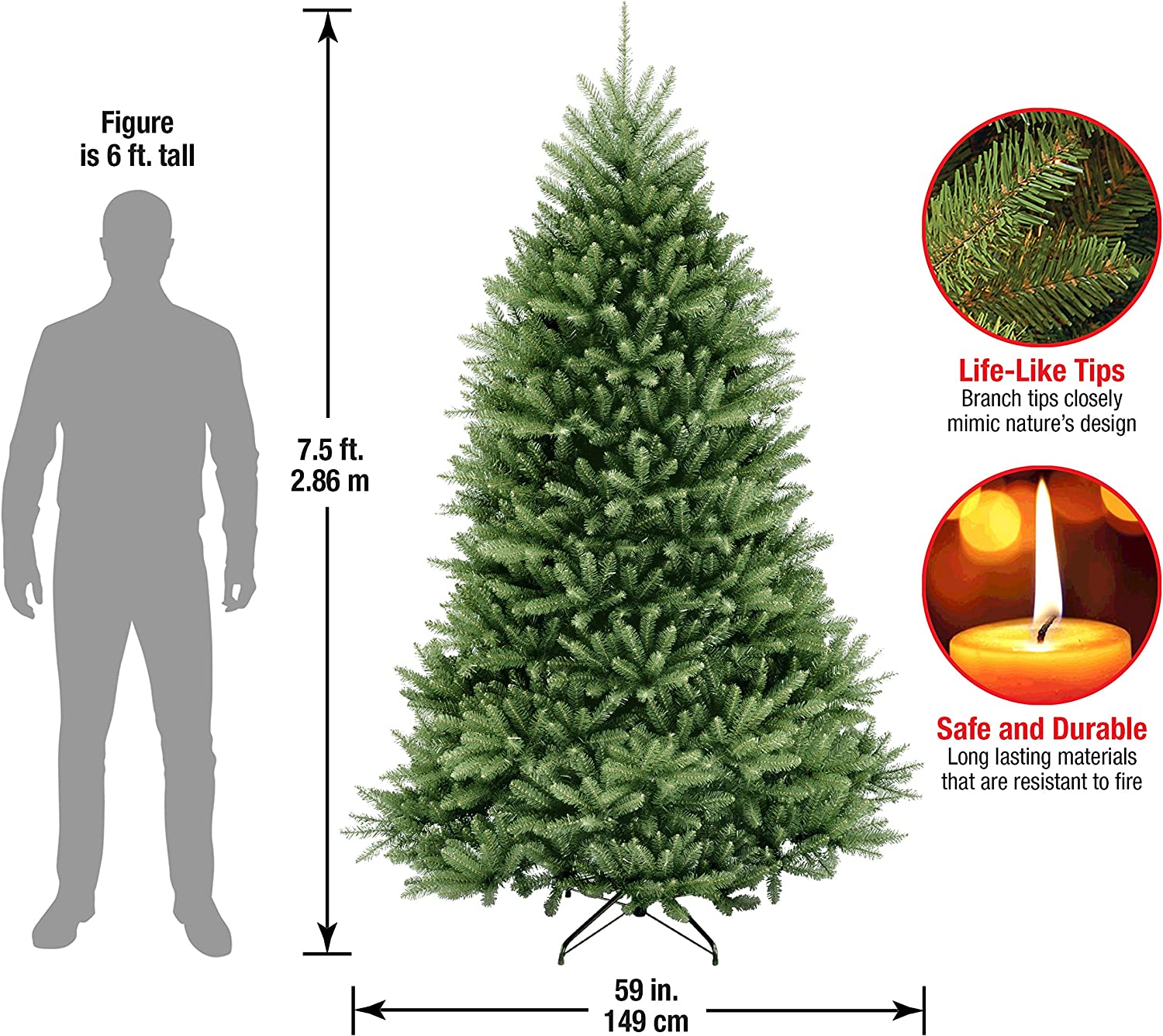 National Tree Company Dunhill Fir 7.5 Ft Unlit Full Artificial Christmas Tree