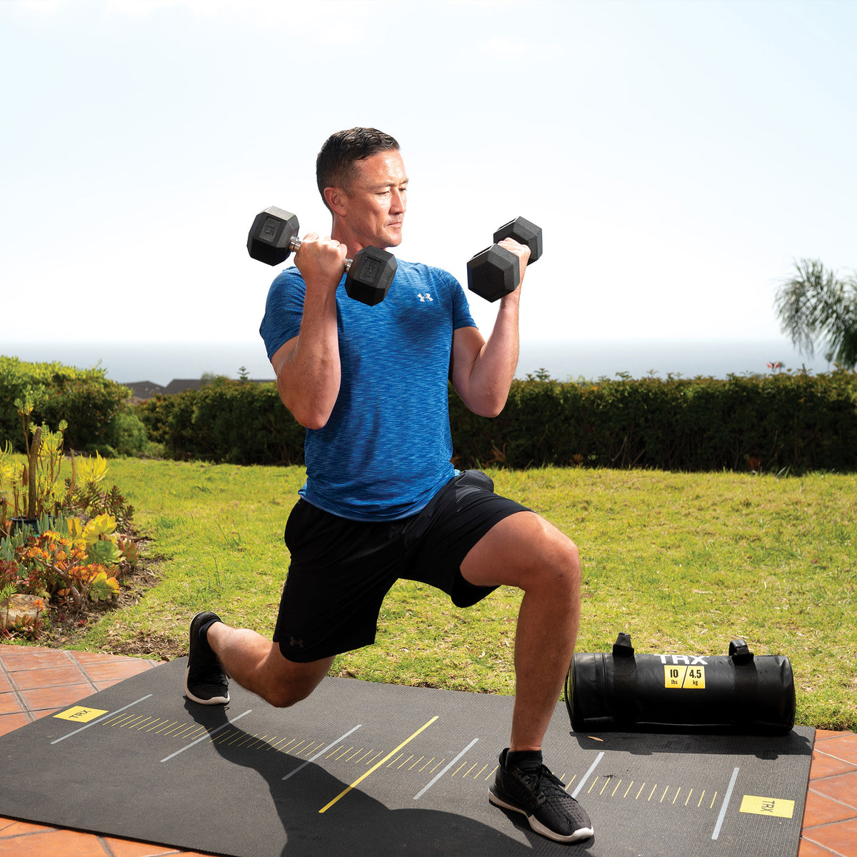 TRX Hex Rubber 10lb Dumbbell Weights Strength Training Workout Equipment, 1 Pair