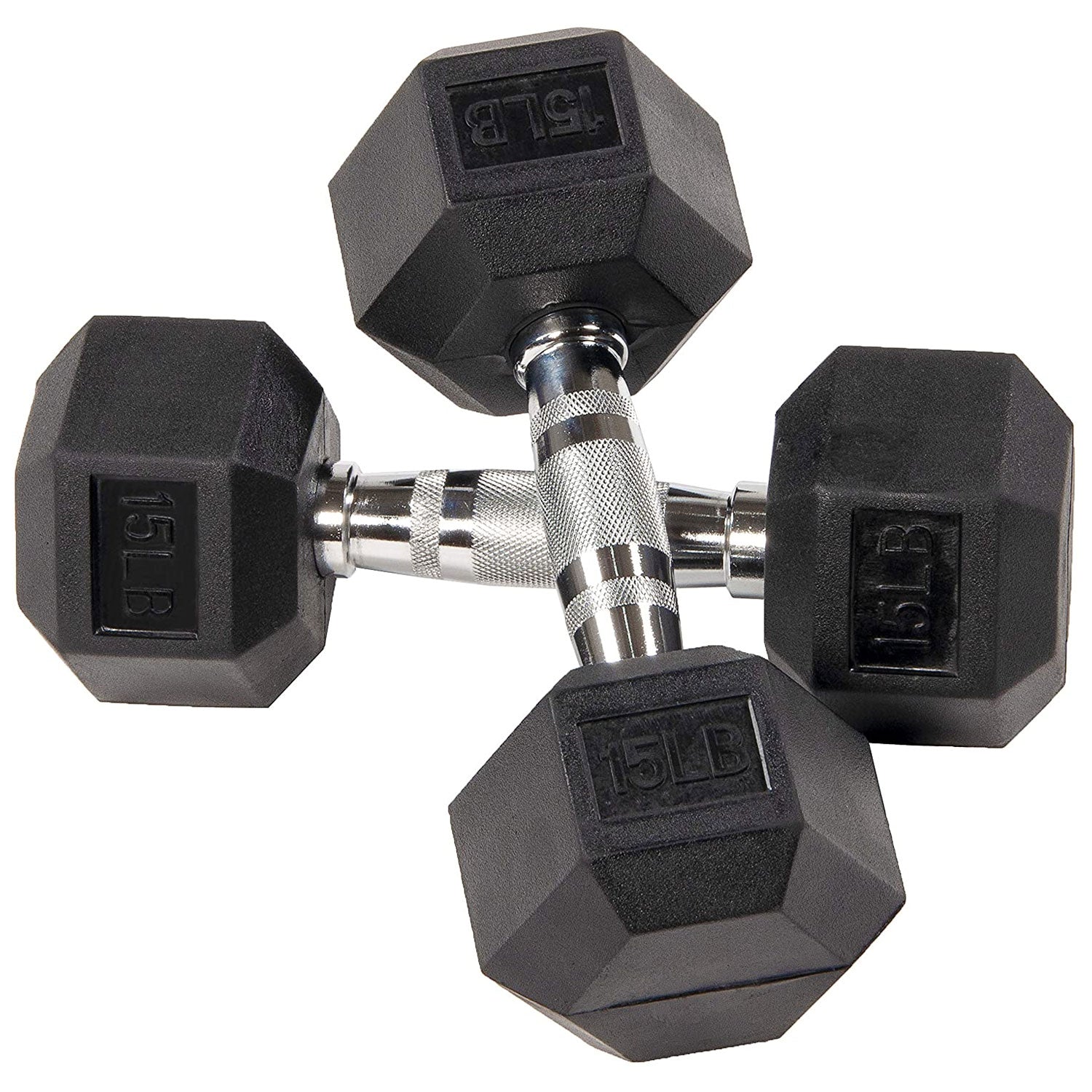 BalanceFrom Rubber Encased Hexagonal Cast Dumbbells Freeweight Set, 15lb