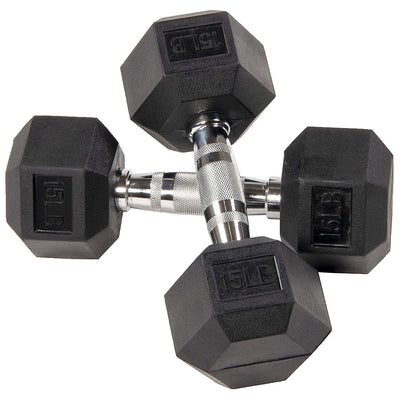 BalanceFrom Rubber Encased Hexagonal Cast Dumbbells Freeweight Set, 15lb