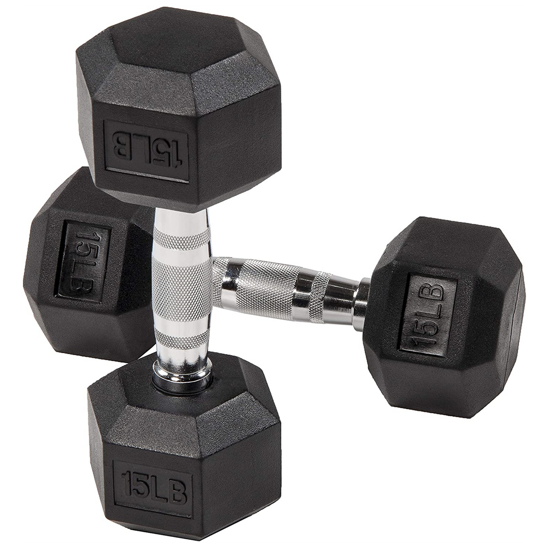 BalanceFrom Rubber Encased Hexagonal Cast Dumbbells Set, 15lb Pair (Used)