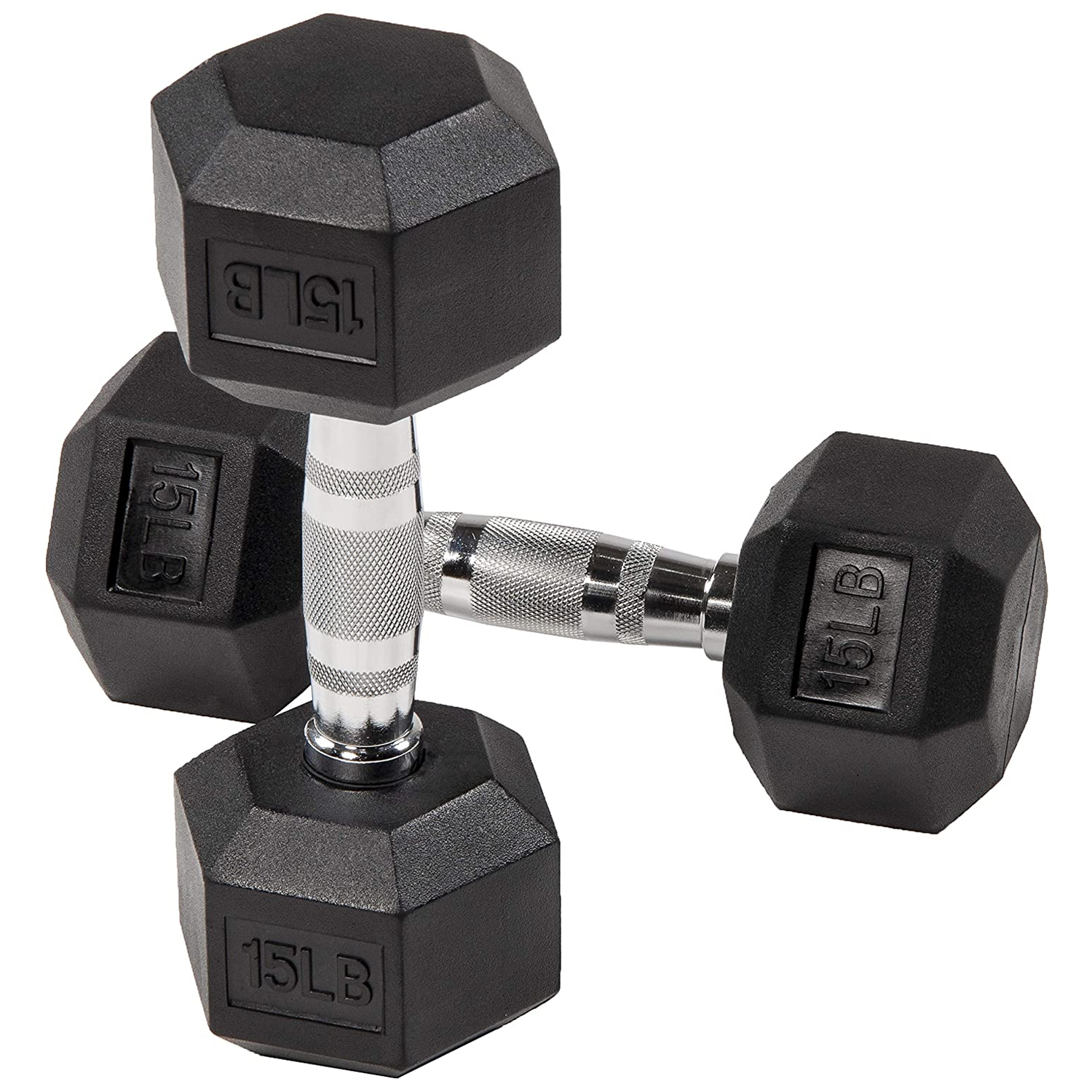 BalanceFrom Rubber Encased Hexagonal Cast Dumbbells Freeweight Set, 15lb