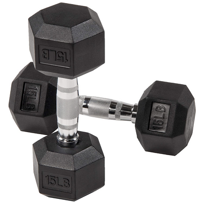 BalanceFrom Rubber Encased Hexagonal Cast Dumbbells Freeweight Set, 15lb