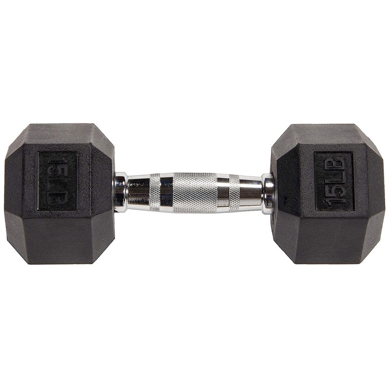 BalanceFrom Rubber Encased Hexagonal Cast Dumbbells Set, 15lb Pair (Used)