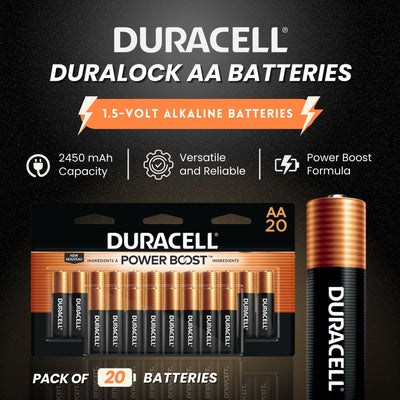 DURACELL Duralock AA 1.5 Volt Alkaline Batteries for Exclusive Power (240 Pack) - VMInnovations