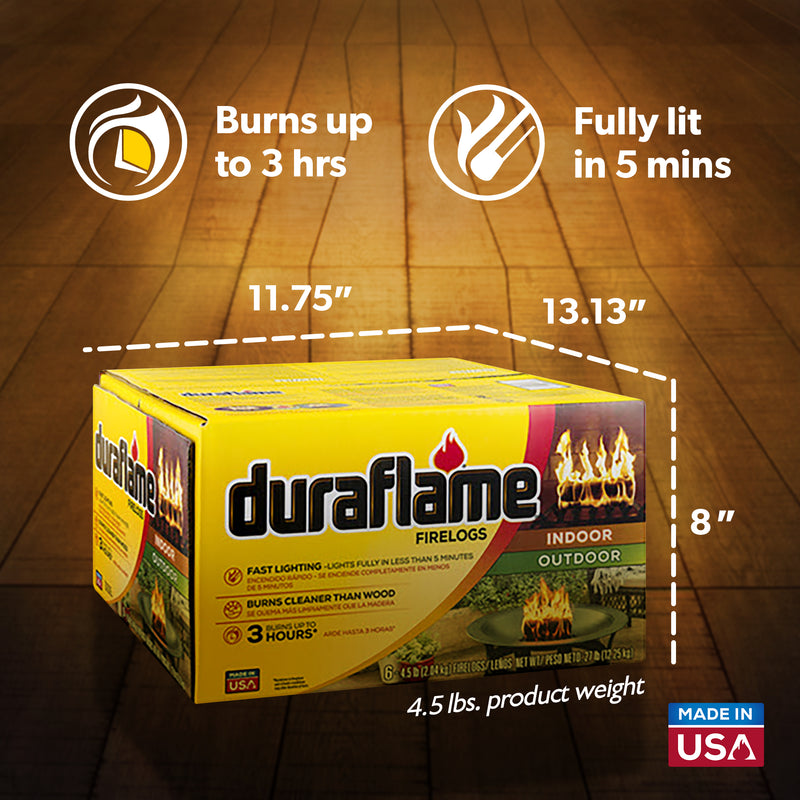 Duraflame 4.5lb Fireplace Fire Pit Firelog, 3 Hr Burn Time, 6 Pk (Open Box)