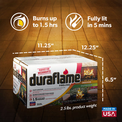 Duraflame 2.5lb Indoor Outdoor Fireplace Fire Pit Firelog 1.5 Hr Burn Time, 6 Pk