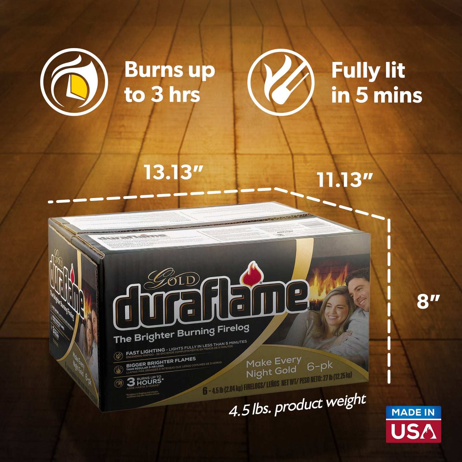 Duraflame Clean Burning Gold Firelogs 3 Hour Burn Indoor/Outdoor Flames, 6 Pack - VMInnovations