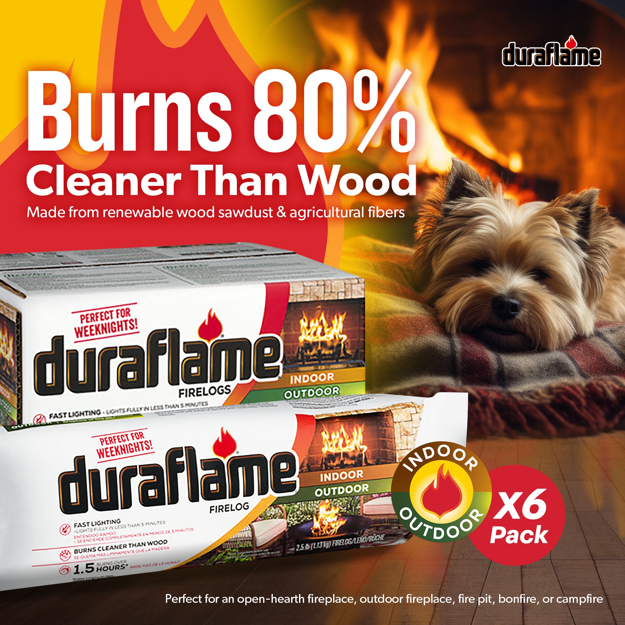 Duraflame 2.5lb Fireplace Fire Pit Firelog 1.5 Hr Burn Time, 6 Pk (Open Box) - VMInnovations