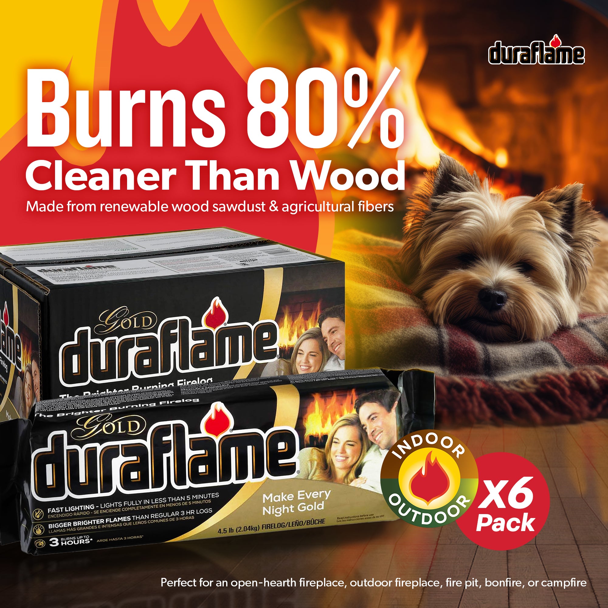 Duraflame 2 Pack Clean Burning Gold Firelogs 3 Hour Burn Indoor/Outdoor Flames - VMInnovations
