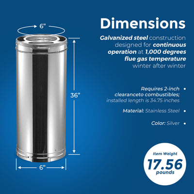 DuraVent 6DP-36 DuraPlus 36 x 6 Galvanized Steel Triple Wall Stove Pipe(Damaged)
