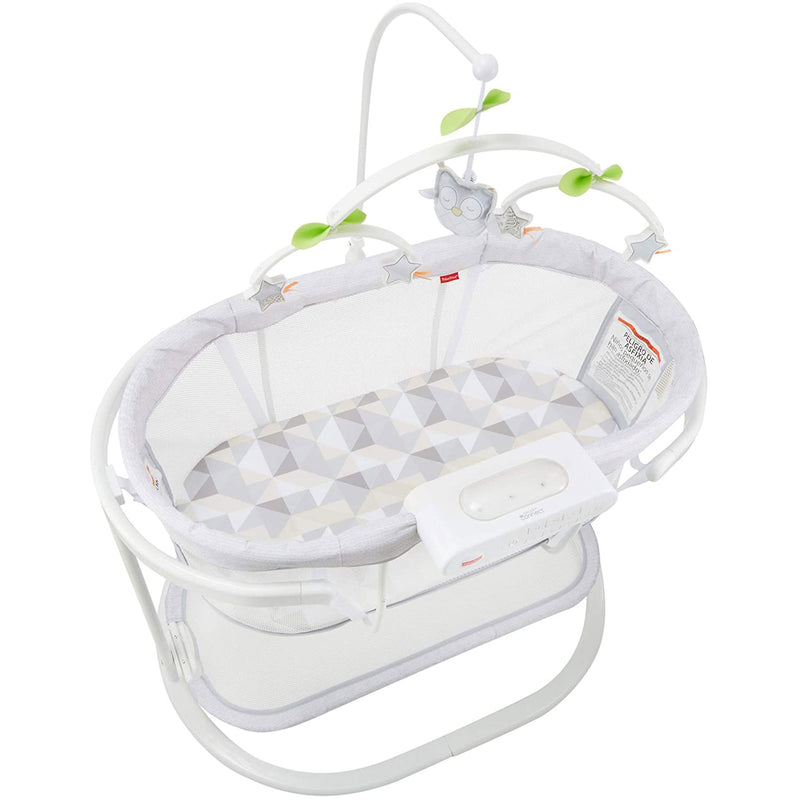 Fisher Price Soothing Motions Baby Bassinet with Mobile and Smart Connect, White