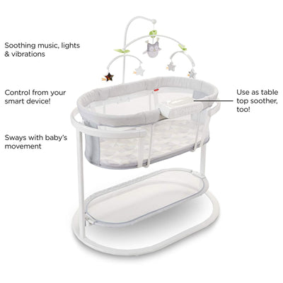 Fisher Price Soothing Motions Baby Bassinet with Mobile and Smart Connect, White - VMInnovations