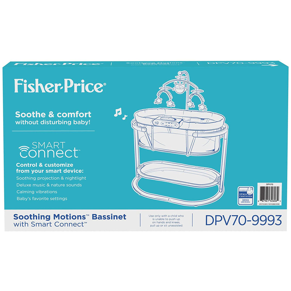 Fisher Price Soothing Motions Baby Bassinet with Mobile and Smart Connect, White - VMInnovations