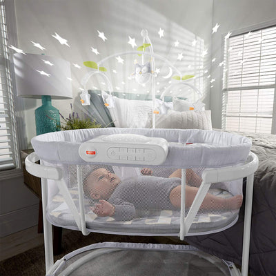 Fisher Price Soothing Motions Baby Bassinet with Mobile and Smart Connect, White - VMInnovations