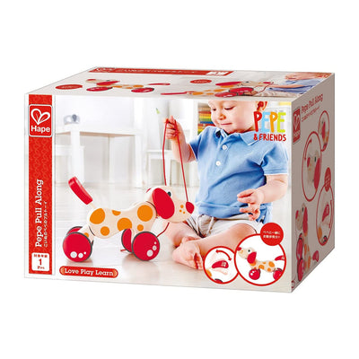 Hape Walk A Long Pepe Puppy Wooden Push Pull Toy, Ages 1 and Up, Red and Orange - VMInnovations