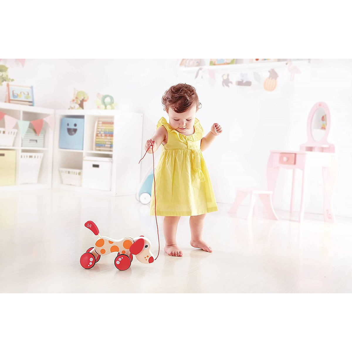 Hape Walk A Long Pepe Puppy Wooden Push Pull Toy, Ages 1 and Up, Red and Orange - VMInnovations