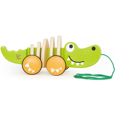 Hape Walk A Long Crocodile Wooden Push Pull Toy for Ages 1 and Up, Lime Green - VMInnovations