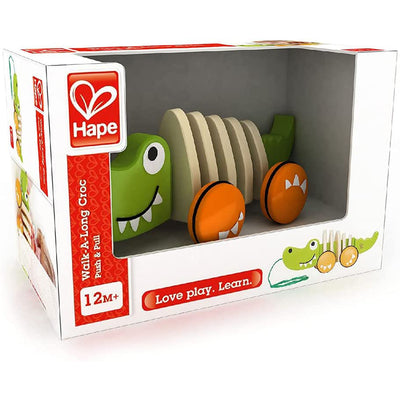 Hape Walk A Long Crocodile Wooden Push Pull Toy for Ages 1 and Up, Lime Green - VMInnovations