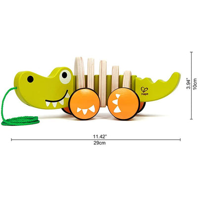 Hape Walk A Long Crocodile Wooden Push Pull Toy for Ages 1 and Up, Lime Green - VMInnovations