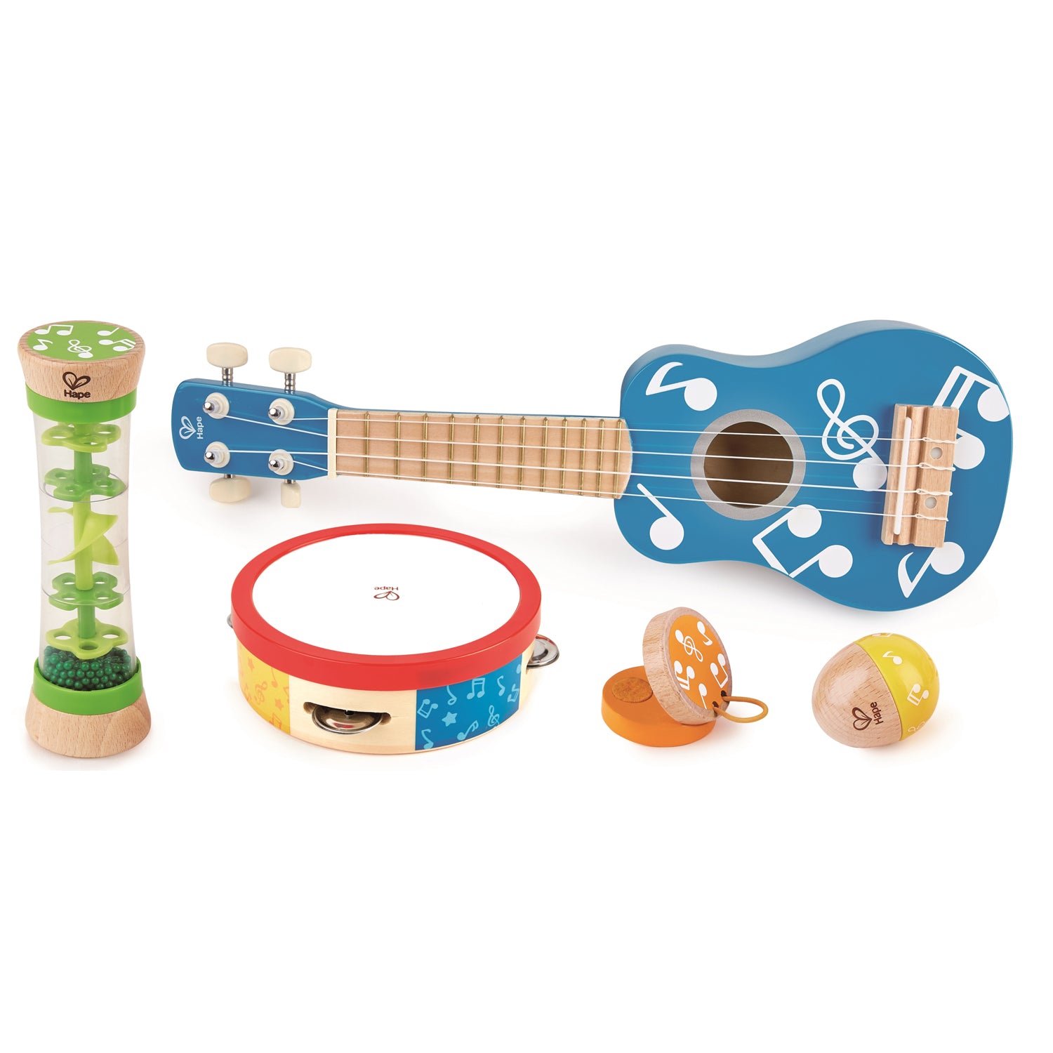 Hape Preschool Toddler Kids 5 Piece Wood Plastic Musical Toy Instrument Band Set (Refurbished)