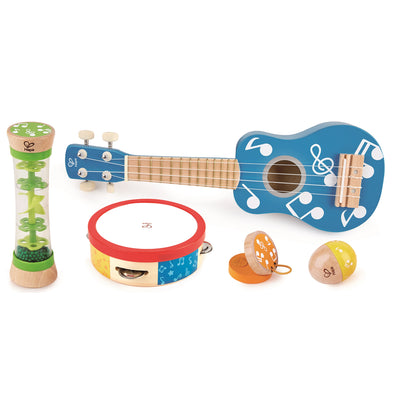 Hape Preschool Toddler Kids 5 Piece Wood Plastic Musical Toy Instrument Band Set (Refurbished)