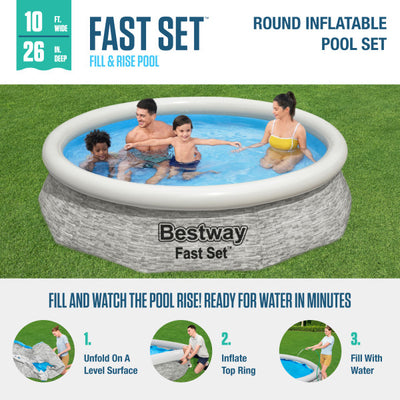 Bestway Fast Set 10'x26" Stacked Stone Inflatable Pool Outdoor Set (Open Box)