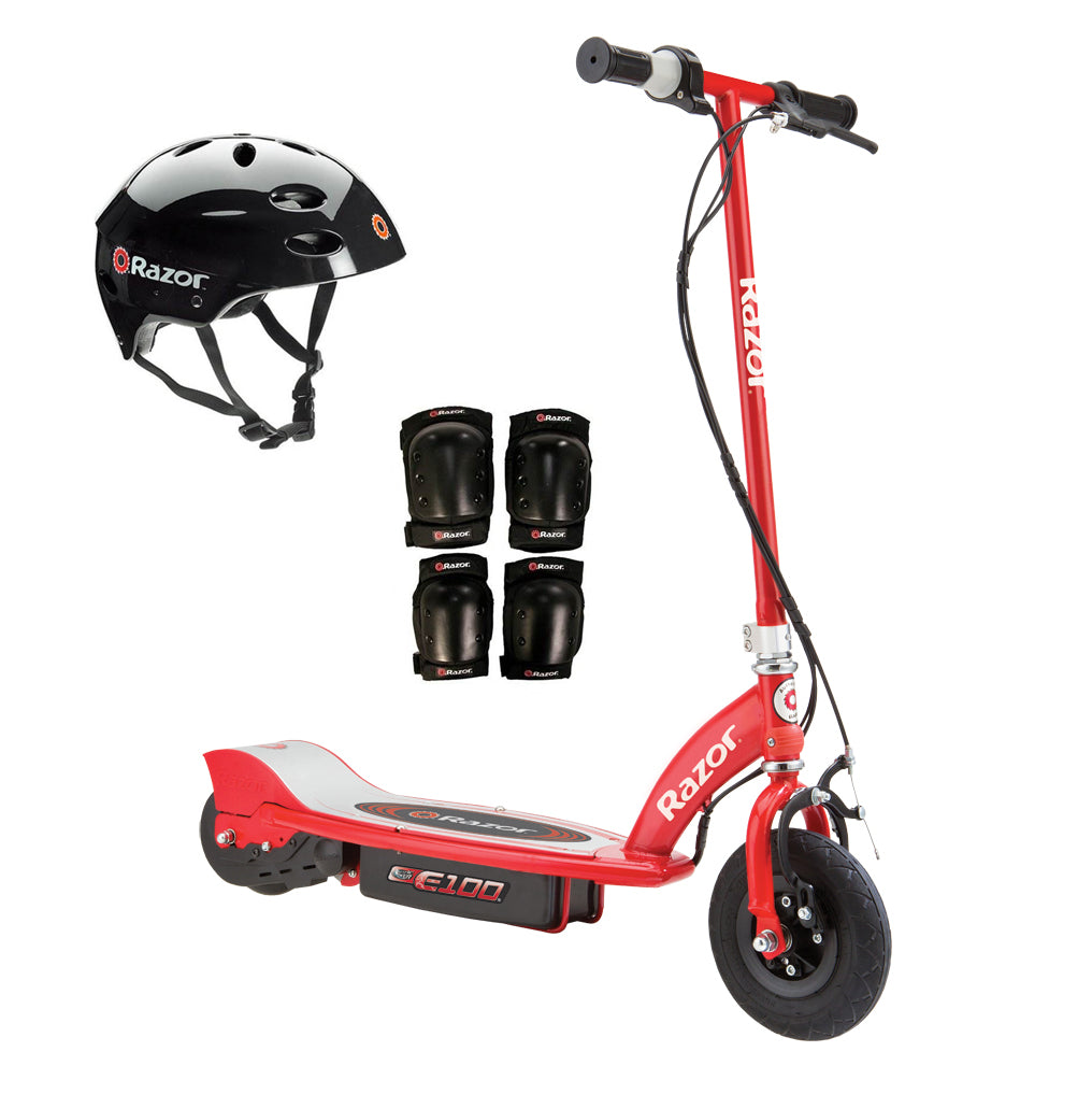 Razor E100 Kids Motorized 24 Volt Electric Scooter with Helmet and Safety Pads
