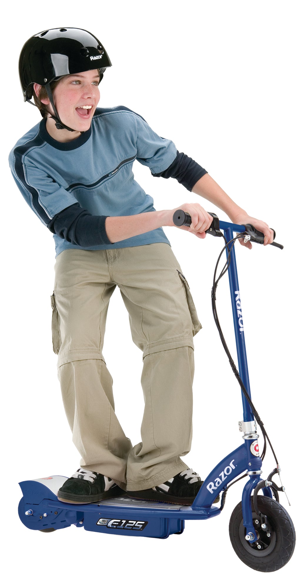 Razor E125 Kids Motorized 24V Electric Powered Ride On Scooter with Helmet, Blue - VMInnovations