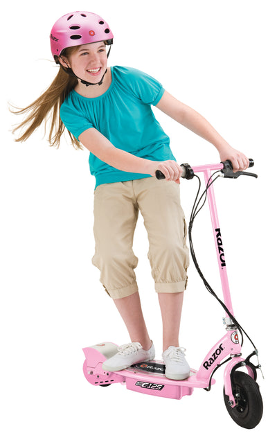 Razor E125 Electric Rechargeable Scooter + Bicycle Helmet + Elbow & Knee Pad Set