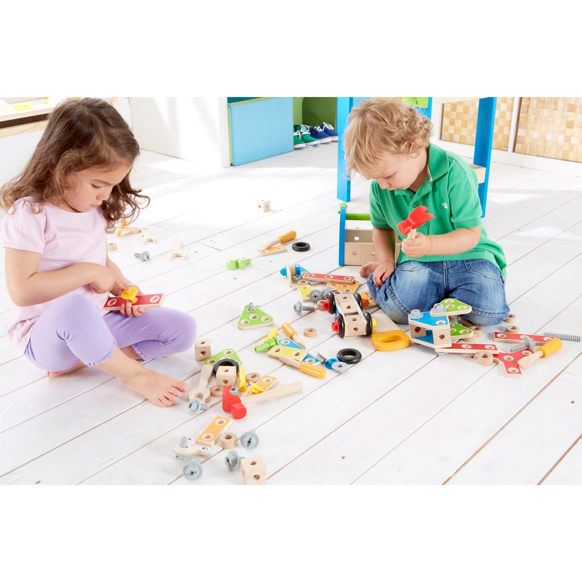 Hape Wooden Child Master Workbench Toy Builder Set Bundle with Fix It Tool Box
