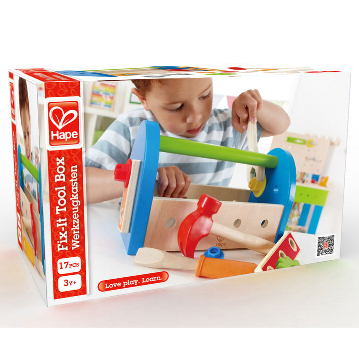 Hape Fix It Tool Box Kids Toddler Wooden Construction Toy Play Set (Open Box)