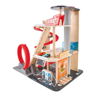 Hape Stunt Garage Wooden Toy Car Parking Garage Playset with Elevator (Open Box)