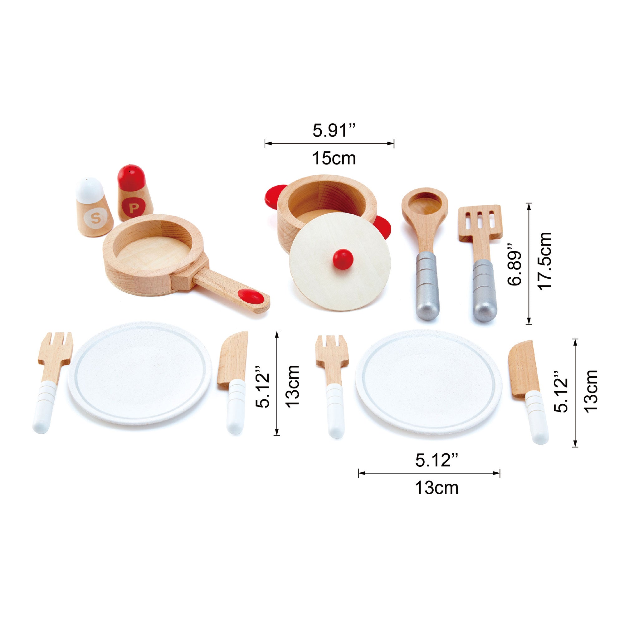 Hape Cook & Serve Kids Wooden Kitchen Play Food Plates & Utensils Set (Open Box) - VMInnovations