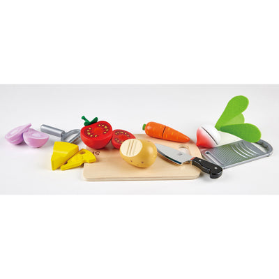 Hape Cook 'N Serve Kids Pretend Play Wooden Cooking Kitchen Bundle w/ Play Food