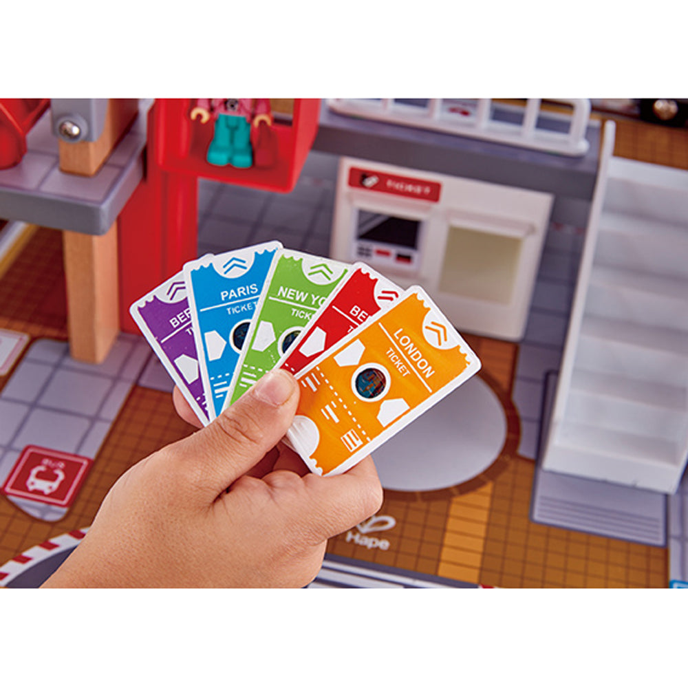 Hape Grand City Themed Magnetic Kids Play Freight Train Railway Station Toy Set