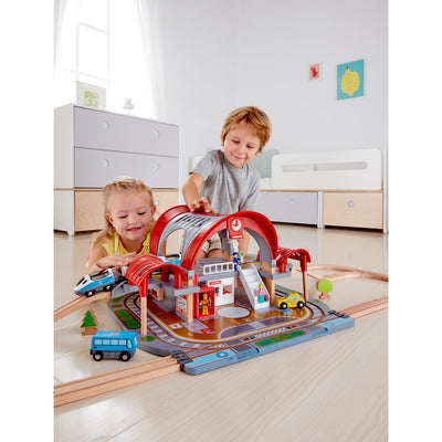 Hape Grand City Themed Magnetic Kids Play Freight Train Railway Station Toy Set - VMInnovations