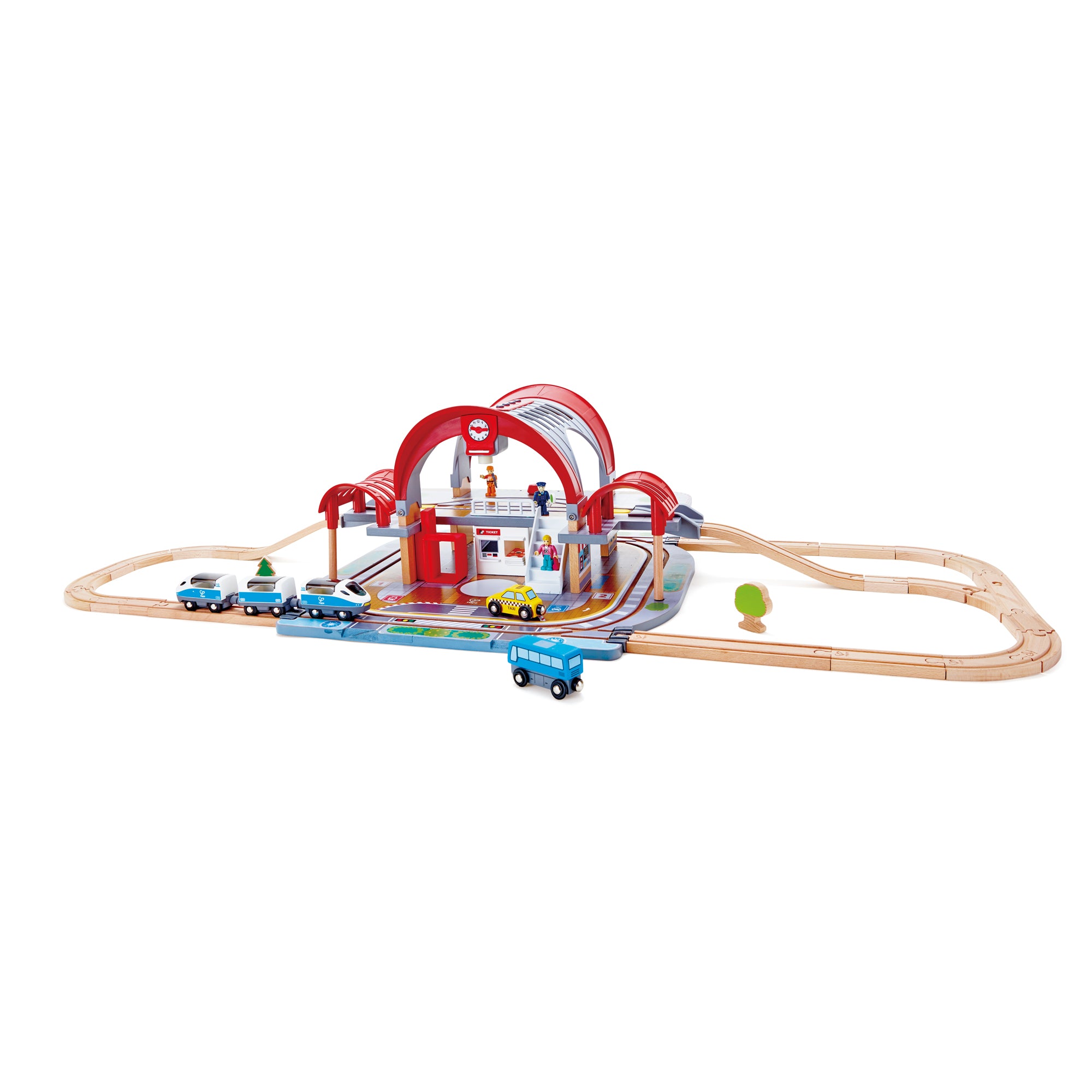 Hape Grand City Themed Magnetic Kids Play Freight Train Railway Station Toy Set