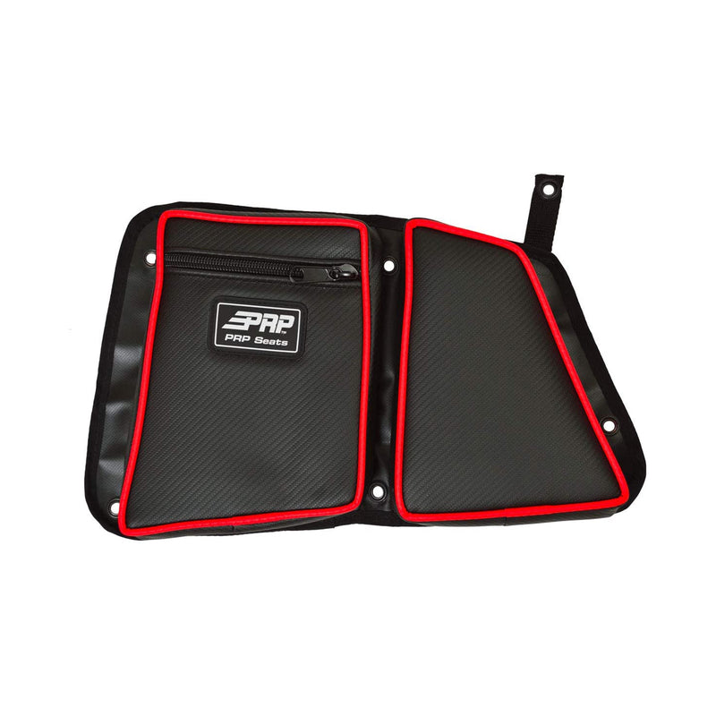 PRP Seats E41-214 Carbon Fiber Rear Door Side Storage Bag with Knee Pad, Red