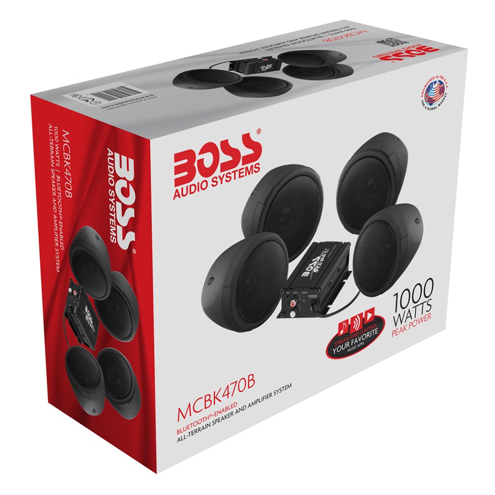 Boss 1000w Bluetooth Speakers+Amplifier Handlebar System Motorcycle/ATV (4 Pack)
