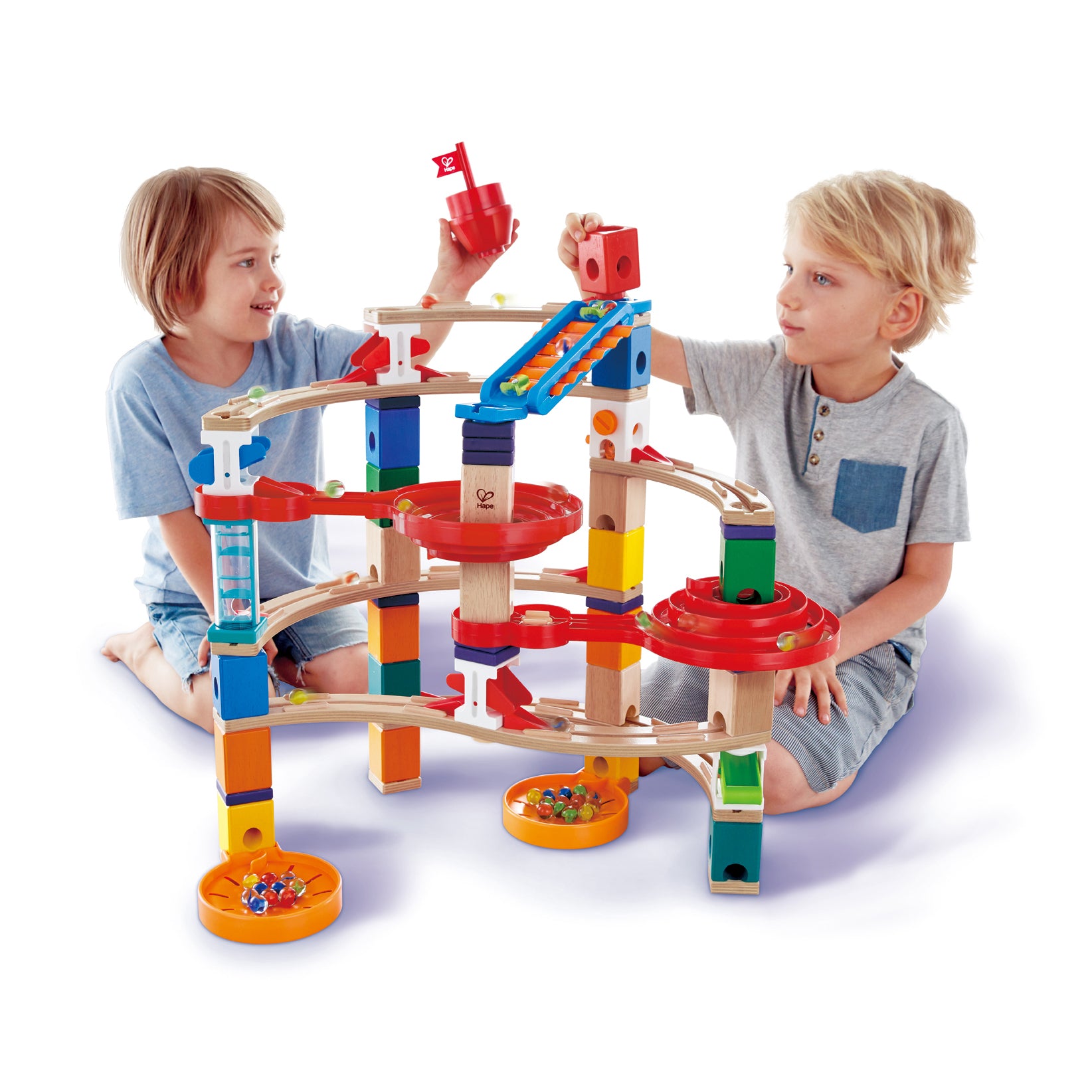 Hape Super Spirals Quadrilla Wooden Marble Run Construction Building Set (Used)