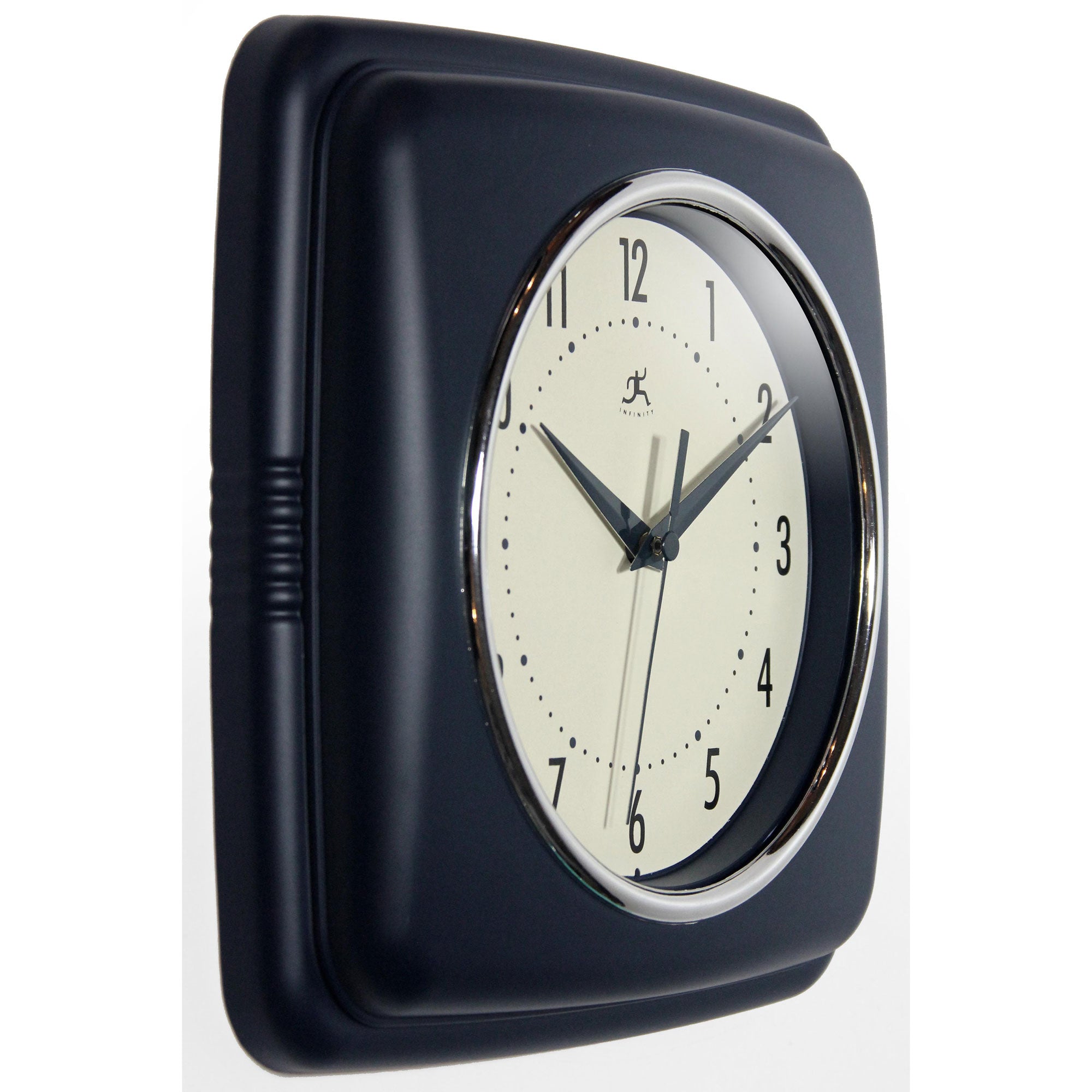 Infinity Instruments 9 Inch Silent Square Retro Clock, Sailor Blue (Open Box)