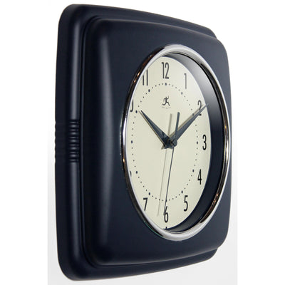 Infinity Instruments 9 Inch Silent Square Retro Clock, Sailor Blue (Open Box)