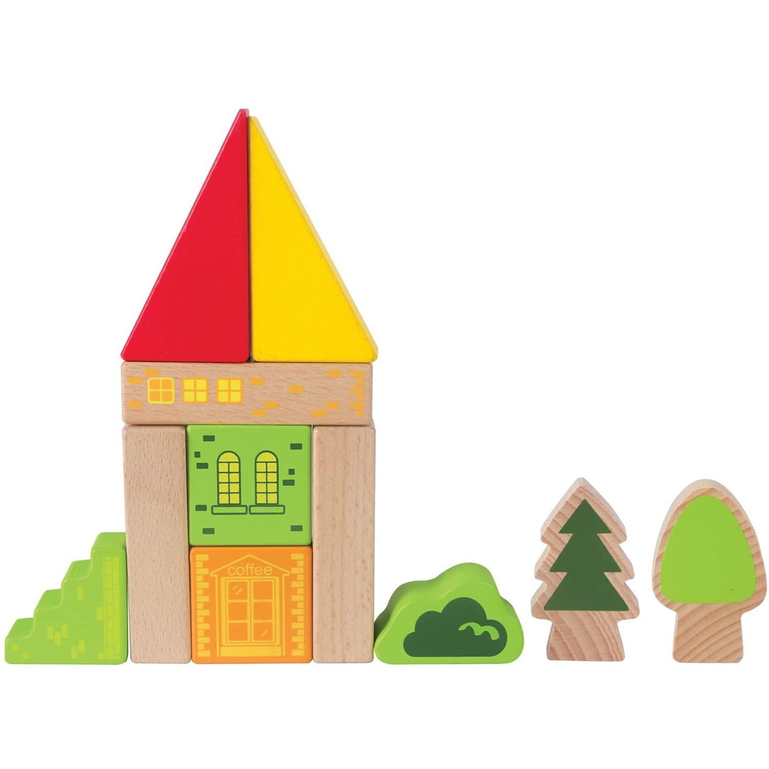 City Building Blocks Colored Wooden Playset, Ages 3 and Up, 145 Piece Set (Used) - VMInnovations