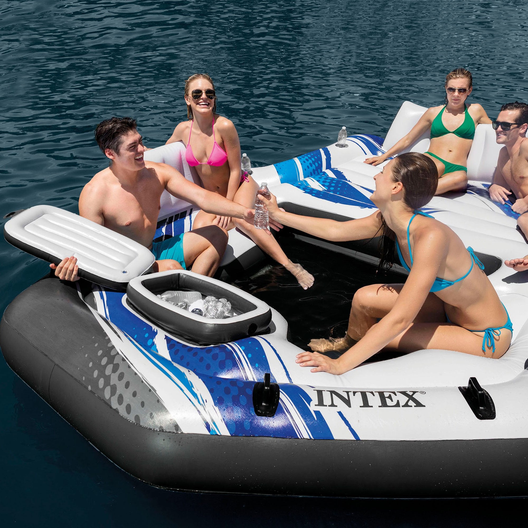 Intex 57272EP Adult 5 Seat Inflatable Island Lounge & 43105E 6 Person Pool Raft