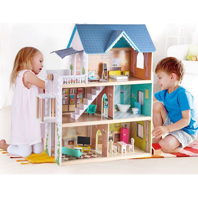 Hape Pretend Play 3 Story Wood Doll House & Furniture for Age 3 & Up (Open Box)