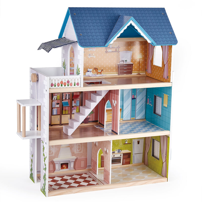 Hape Pretend Play 3 Story Wood Doll House & Furniture for Age 3 & Up (Open Box)
