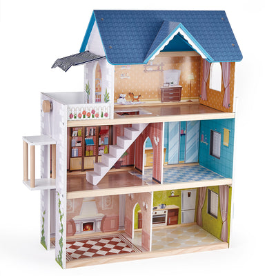 Hape Little Room Pretend Play 3 Story Wood Doll House & Furniture for Age 3 & Up